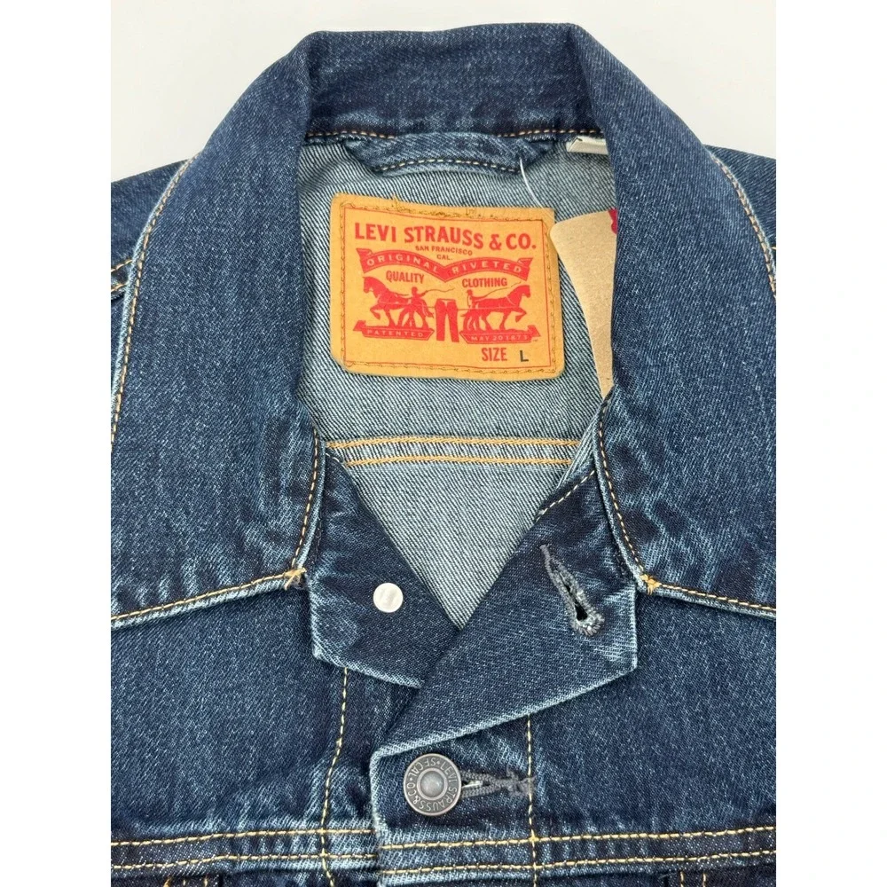 Levi Strauss & Co Mens Dark Wash Denim Trucker Jacket Classic Fit Size Small - Picture 10 of 16